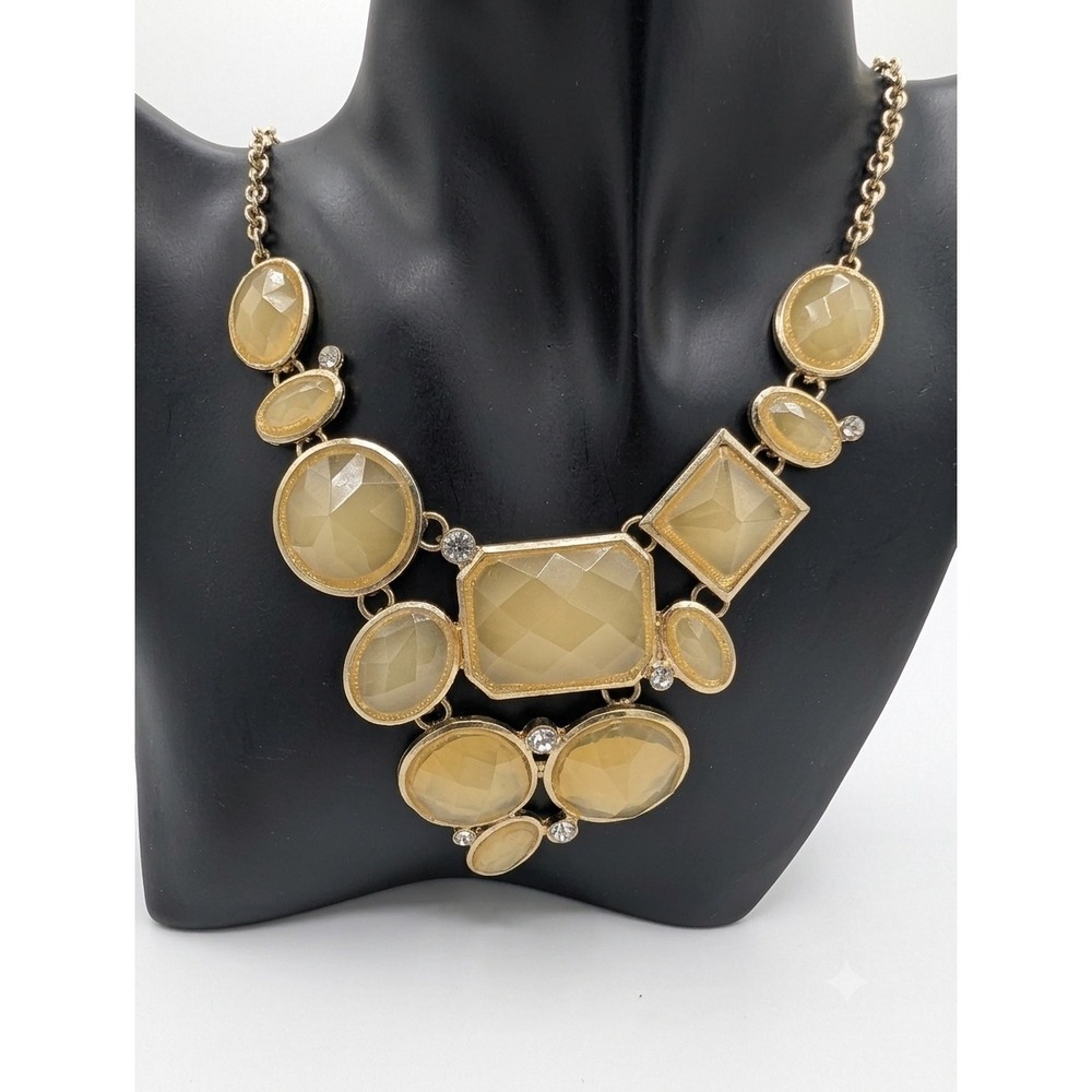 Gold Tone Honey Yellow Geometric Statement Bib Necklace